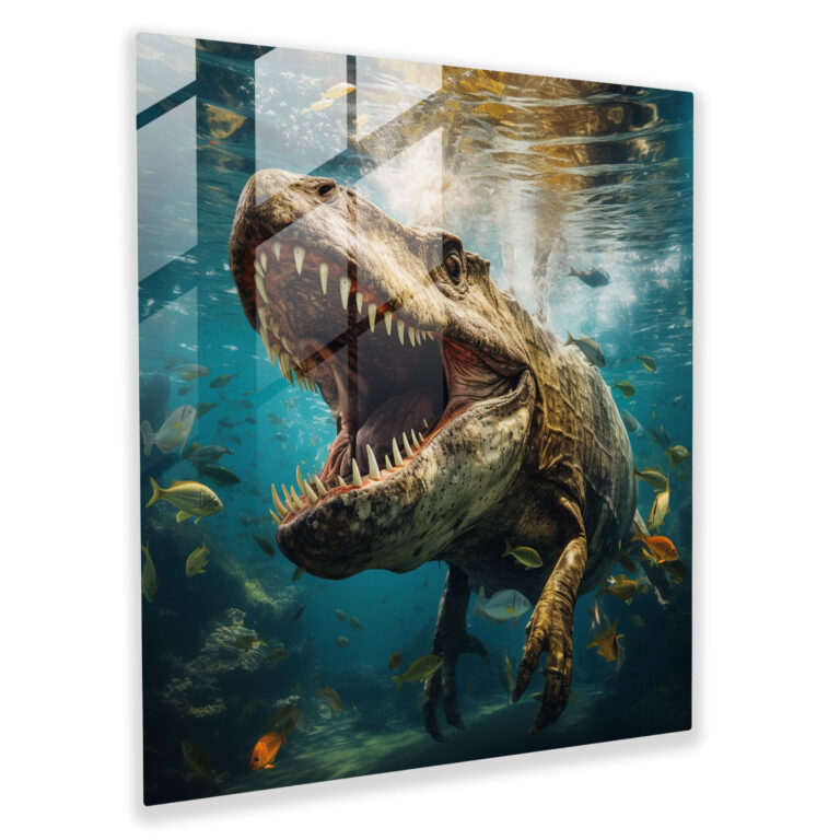 Dreamlike Underwater T-Rex Surrealist Glass Print