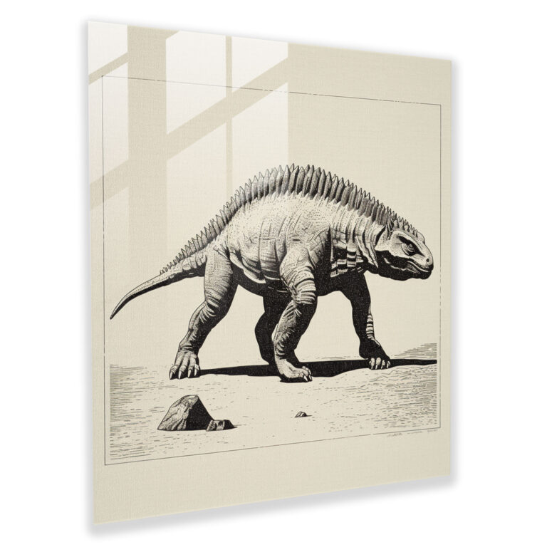 Minimalist Stegosaurus Linocut Glass Print Wall Decoration