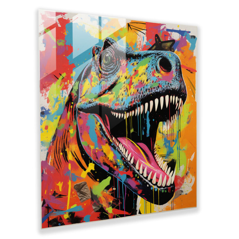 Playful Dinosaur Pop Art Glass Print