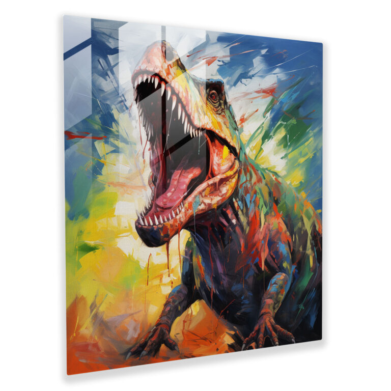 Enchanting T-Rex Abstract Oil Painting Glass Print