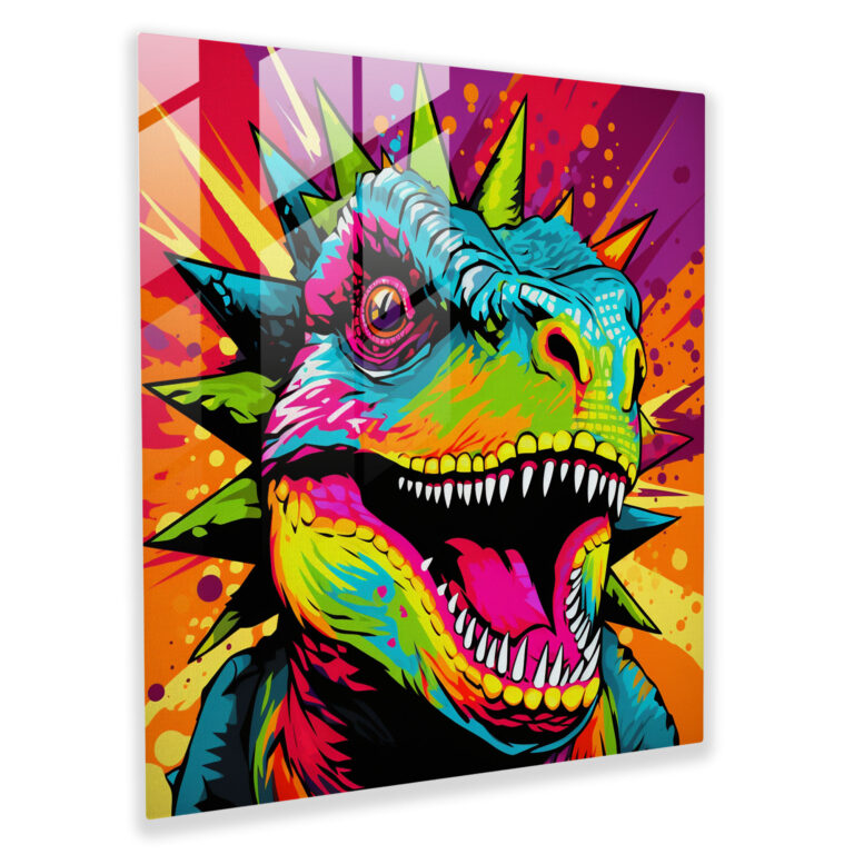Cheeky Stegosaurus Pop Art Portrait Glass Print