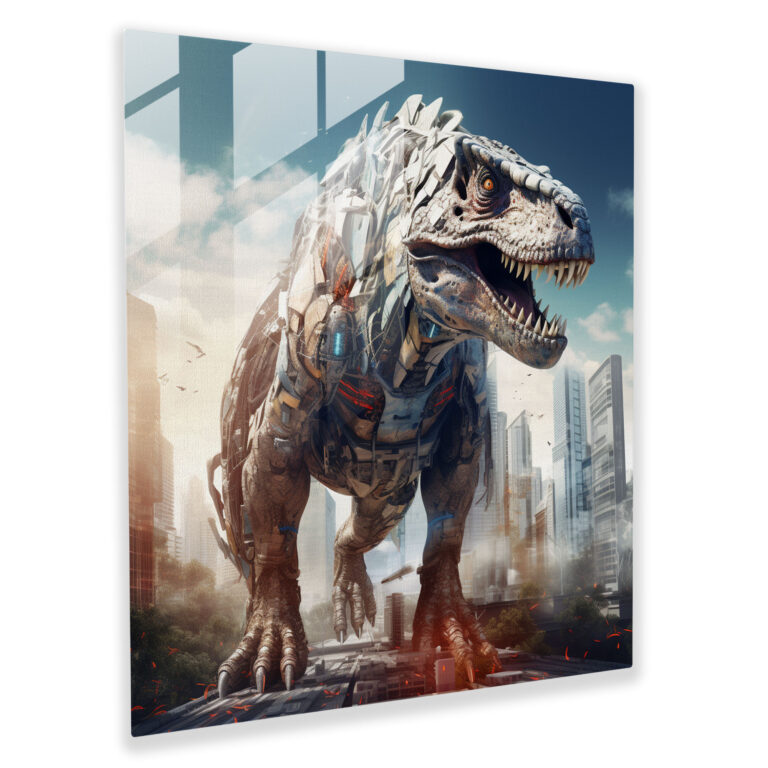 Futuristic Tyrannosaurus Rex Digital Collage Glass Print
