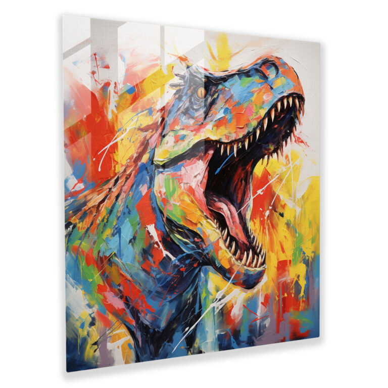 Expressive Abstract Glass Print - Majestic Dinosaur