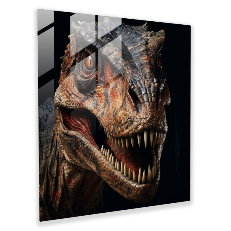 Majestic Realism Glass Print - Lifelike Dinosaur Portrait
