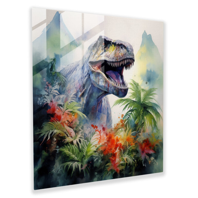 Ethereal Aquatints Glass Print - Tropical T-Rex Majesty - Glass Wall Art