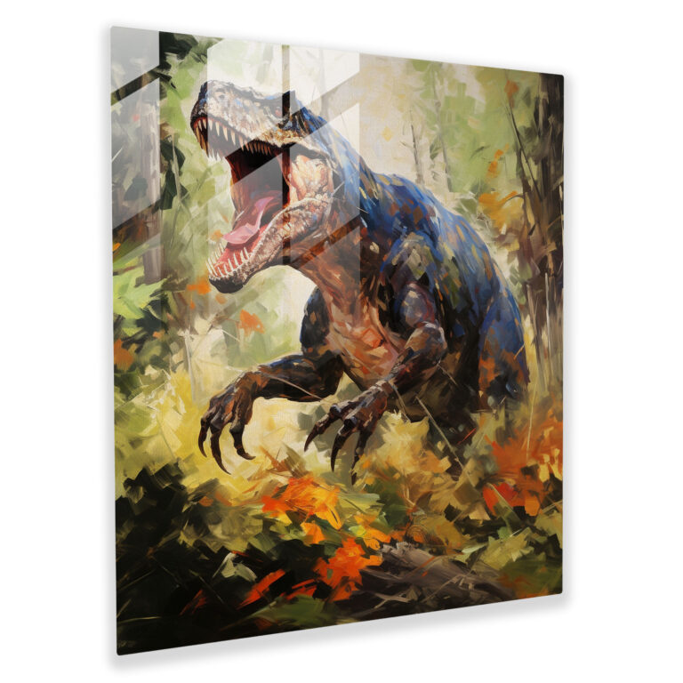 Stunning Impressionist Glass Print of Majestic T-Rex in Forest - Modern Artwork