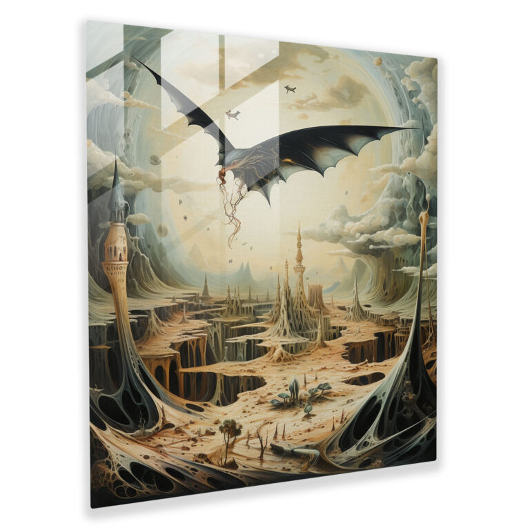 Enchanting Surrealist Glass Print of Flying Pterodactyls - Exquisite Wall Decor