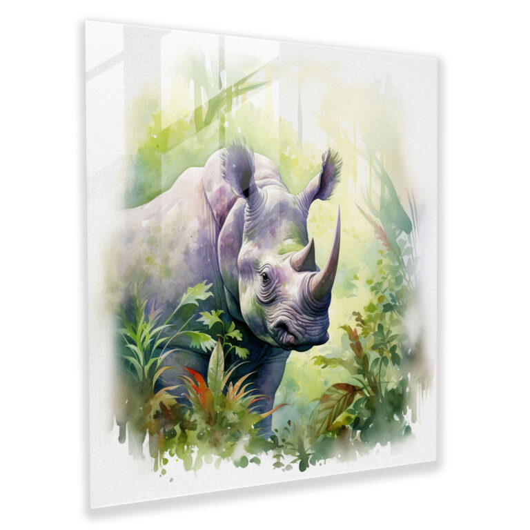 Captivating Realistic Glass Print of Gentle Triceratops - Intricate Home Decor