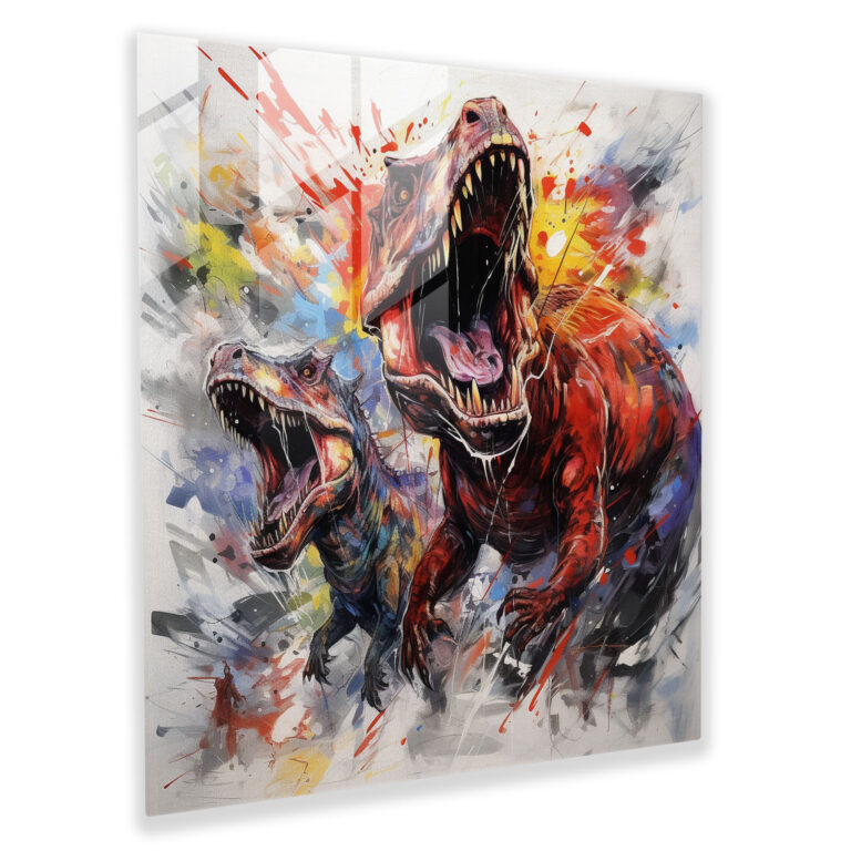 Intricate Glass Print - Dinosaurs in Motion Sketch Glass Wall Art - Artistic Home Decoration