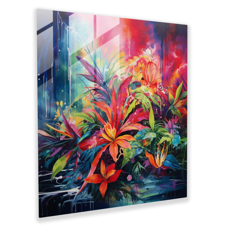Dope Tropical Burst Glass Print - Dope, Dope, Abstract Nature-Inspired Painting, Glass Wall Art