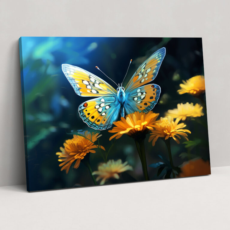Butterfly On Flower Canvas Print - Dried Butterflies, Canvas, Canvas Wall Art, Canvas Print
