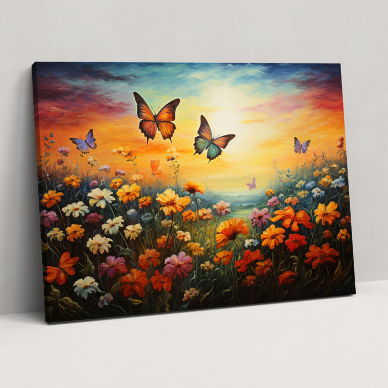 Romantic Butterflies Canvas Print - Dried Butterflies, Love, Tranquility, Oil Painting