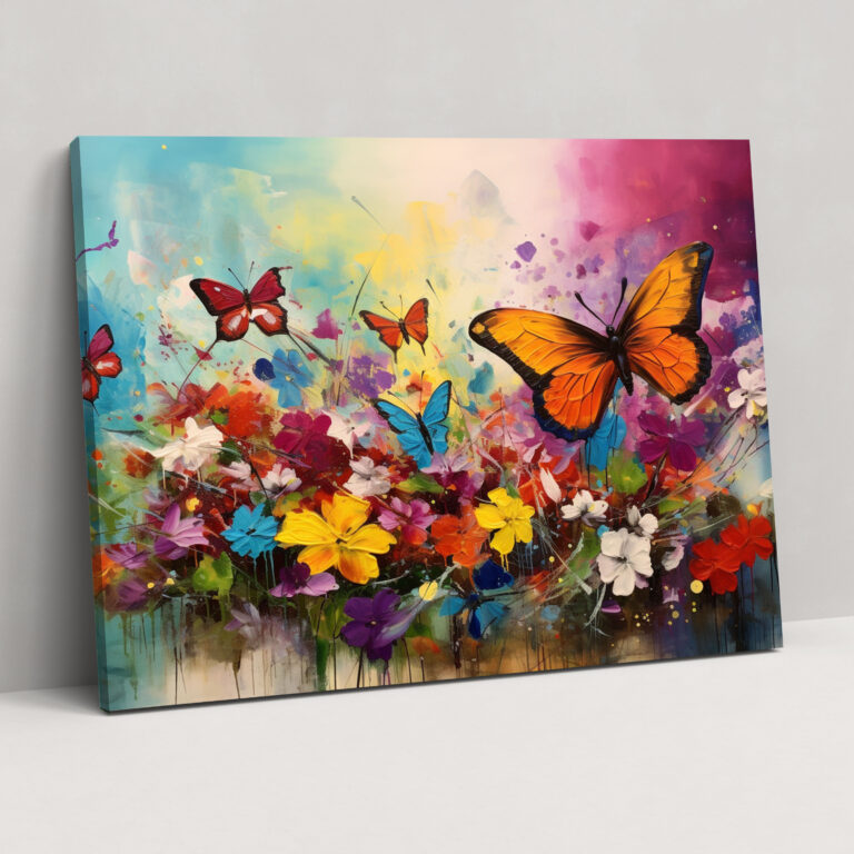 Butterflies Canvas Print - Dried Butterflies, Colorful, Vibrant Flowers, Canvas Wall Art
