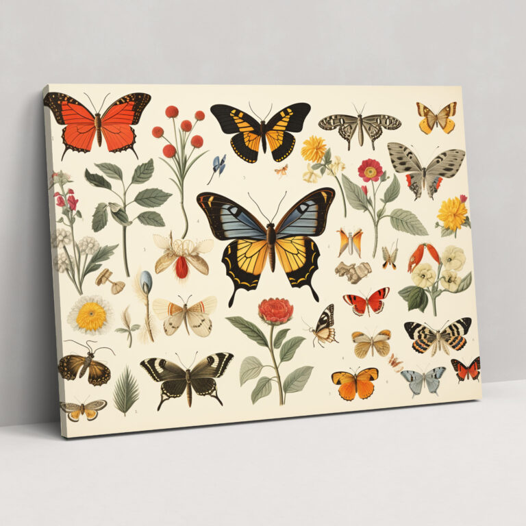 Vintage Butterflies Wall Art - Dried Butterflies, Nostalgia, Canvas, Collection