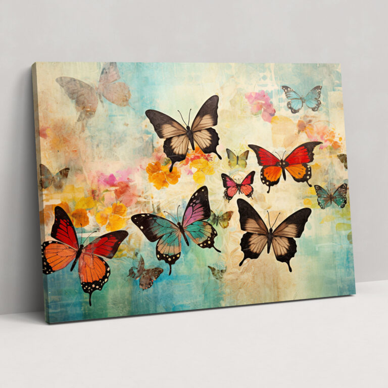 Butterflies Wall Decoration - Dried Butterflies, Canvas, Mixed Media Collage, Canvas Wall Art