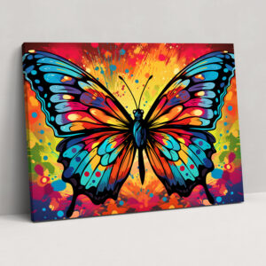 Psychedelic Butterflies Wall Art - Dried Butterflies, Pop Art Illustration, Canvas Print, Psychedelic Colors