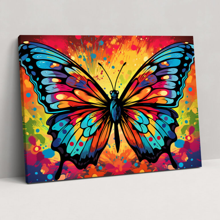 Psychedelic Butterflies Wall Art - Dried Butterflies, Pop Art Illustration, Canvas Print, Psychedelic Colors