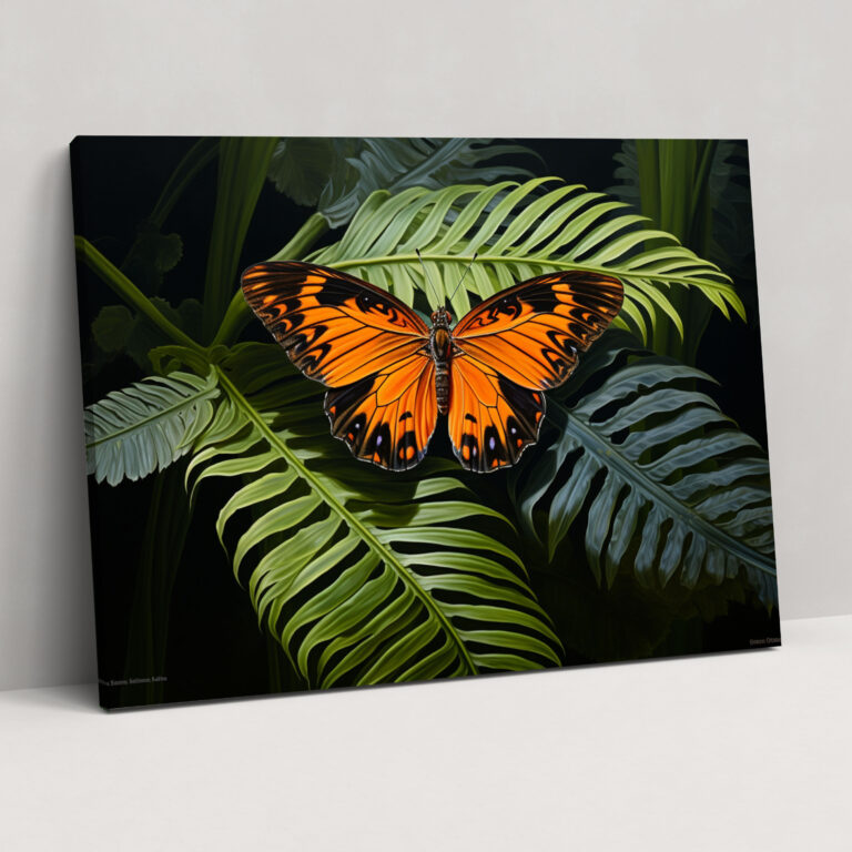 Realistic Butterflies Canvas Print - Dried Butterflies, Canvas Wall Art, Realistic Painting, Resting On A Leaf