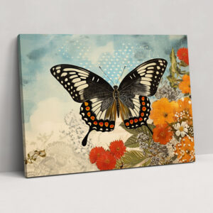 Butterflies Wall Art Canvas Print - Dried Butterflies, Butterfly Species, Contemporary Collage, Wall Art