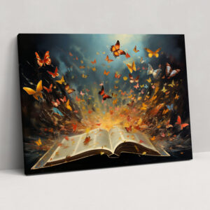 Butterflies Surrealistic Wall Decoration - Dried Butterflies, Open Book, Canvas, Wall Decoration