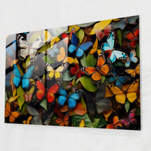 Dried Butterflies Glass Print Masterpiece - Dried Butterflies, Home Decoration, Wall Decoration, Dried Butterflies Photorealistic Collection
