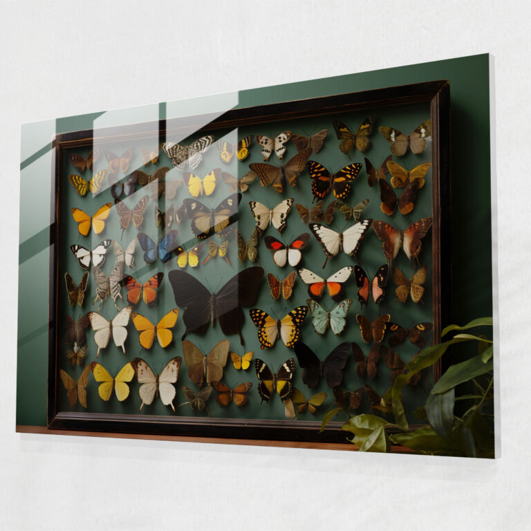 Stunning Dried Butterflies Glass Print - Dried Butterflies, Dried Butterflies Photorealistic Collection, Home Decoration, Nature-Inspired Decor