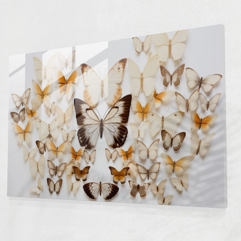 Symmetrical Dried Butterflies Glass Art - Dried Butterflies, Symmetrical Formation, Dried Butterflies Photorealistic Collection, Modern Art