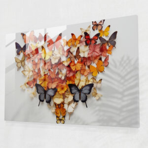 Blooming Flower Of Dried Butterflies Glass Art - Dried Butterflies, Dried Butterflies Photorealistic Collection, Modern Art, Glass Wall Art