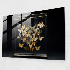 Dried Butterflies In Glass Frame Glass Art - Dried Butterflies, Mesmerizing Atmosphere, Wall Decoration, Glass Print