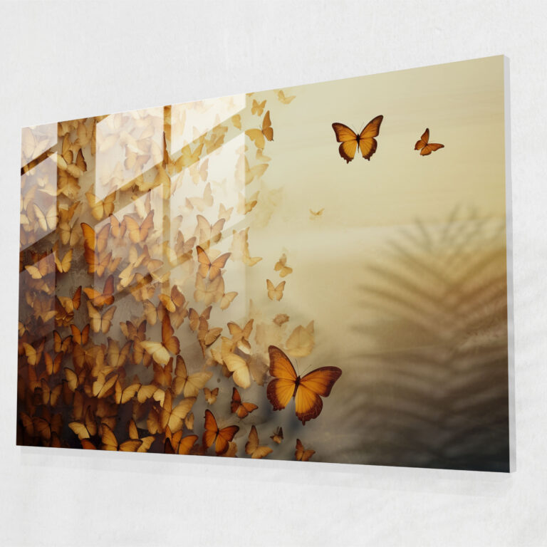 Surreal Dried Butterflies Glass Print - Dried Butterflies, Dream-Like Background, Mystery, Modern Art