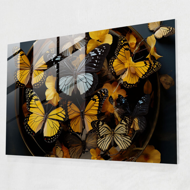 Dried Butterflies Glass Art - Dried Butterflies, Dried Butterflies Photorealistic Collection, Wall Decoration, Glass Print