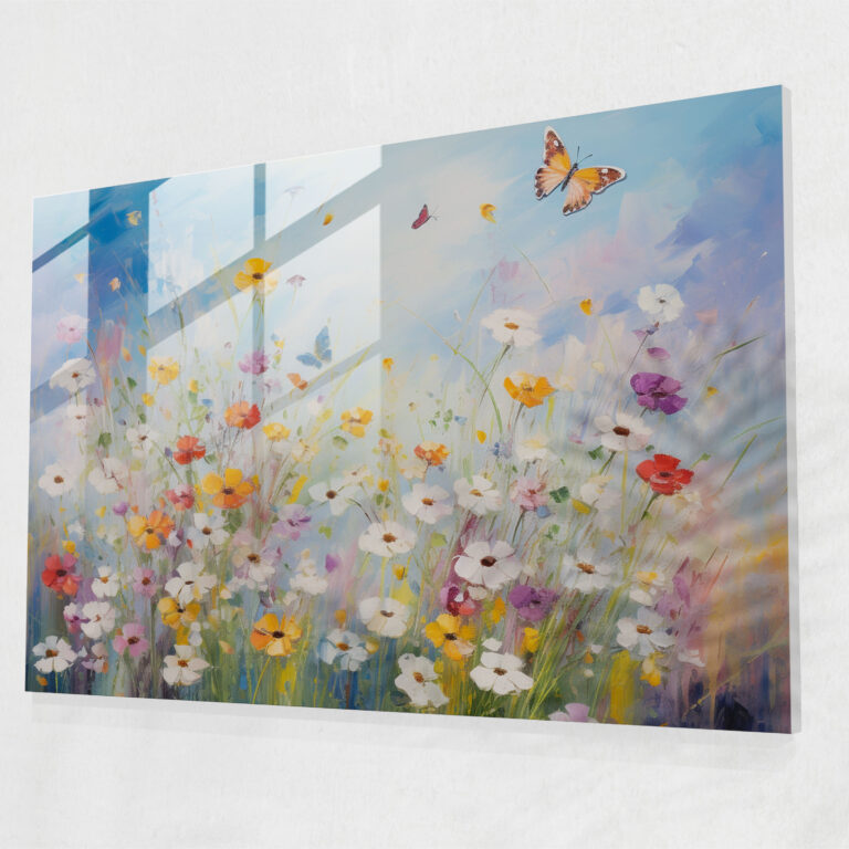 Wildflowers And Butterflies Glass Print - Dried Butterflies, Butterflies, Butterflies In Dance, Delicate Brushstrokes