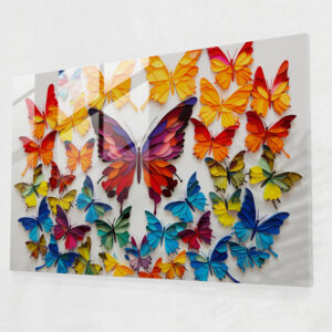 Butterfly Mosaic Glass Wall Art - Dried Butterflies, Vibrant, Home Decoration, Mosaic Artwork