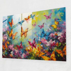 Butterflies Glass Print - Dried Butterflies, Glass Art, Vibrant Garden, Glass Print