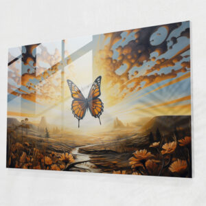 Dreamlike Butterfly Glass Print - Dried Butterflies, Wall Decoration, Glass Art, Dreamlike Landscape