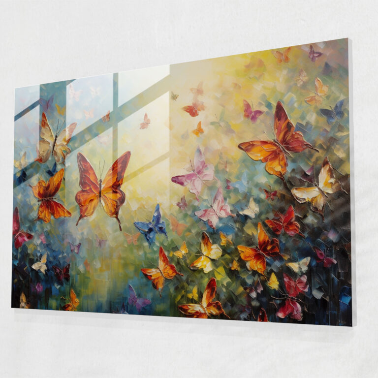 Sunlit Meadow Glass Print - Dried Butterflies, Glass Print, Butterflies, Glass Art