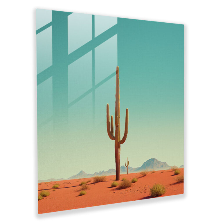 Desert Oasis Glass Print - Desert, Modern Art, Single Cactus, Wall Decoration