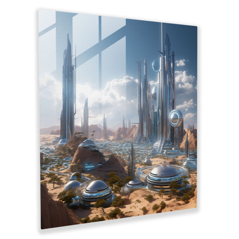 Desert Metropolis Glass Print - Desert, Futuristic, Desert, Home Decoration