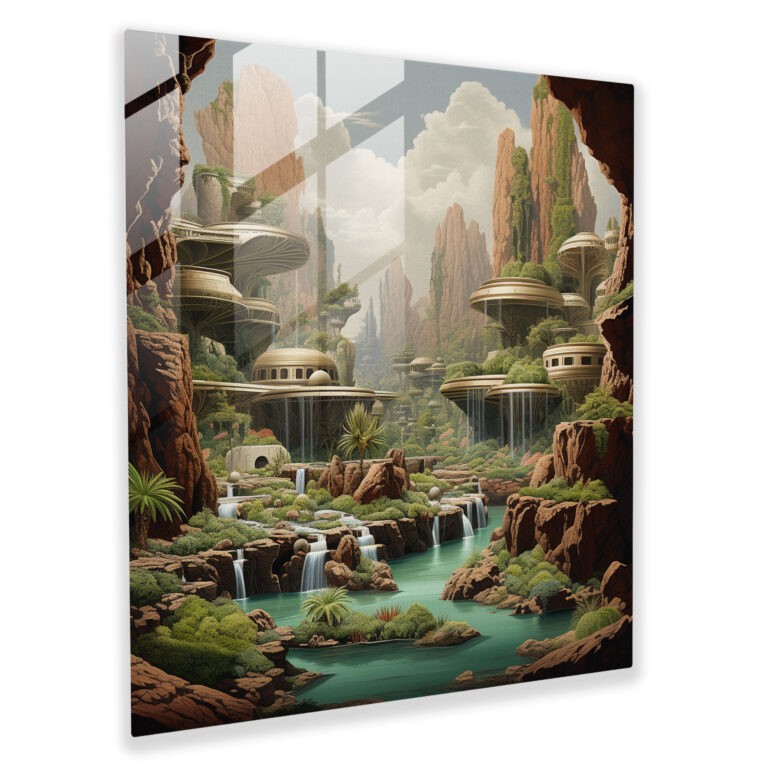 Mystical Deserts Glass Print - Desert, Cascading Waterfalls, Glass Art, Home Decoration