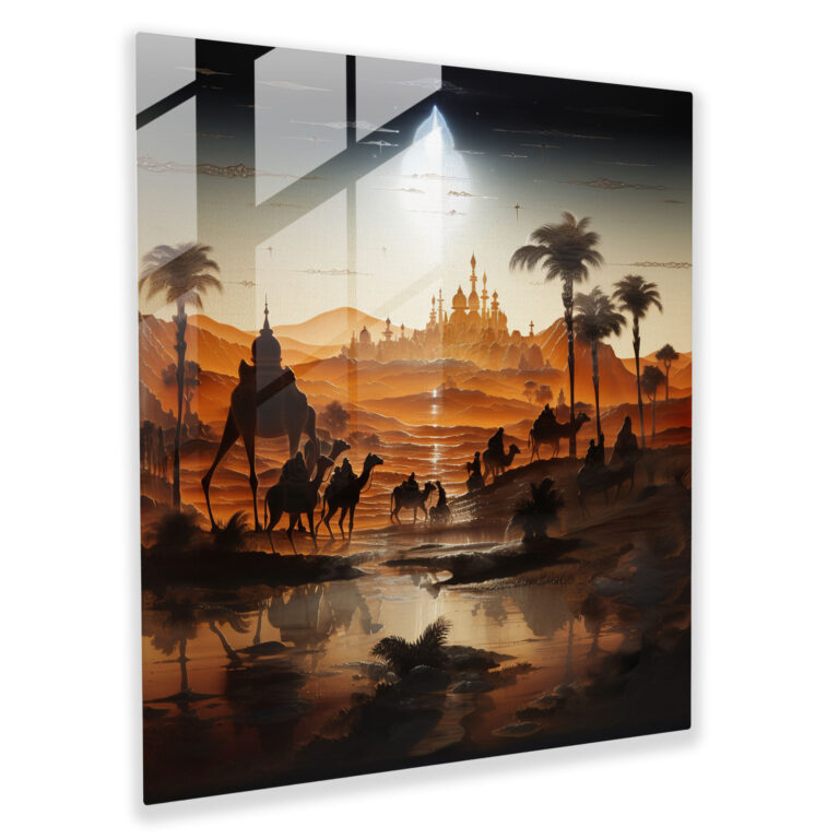 Mystic Sands Glass Print - Desert, Glass Art, Desert Scene Painting, Home Decoration