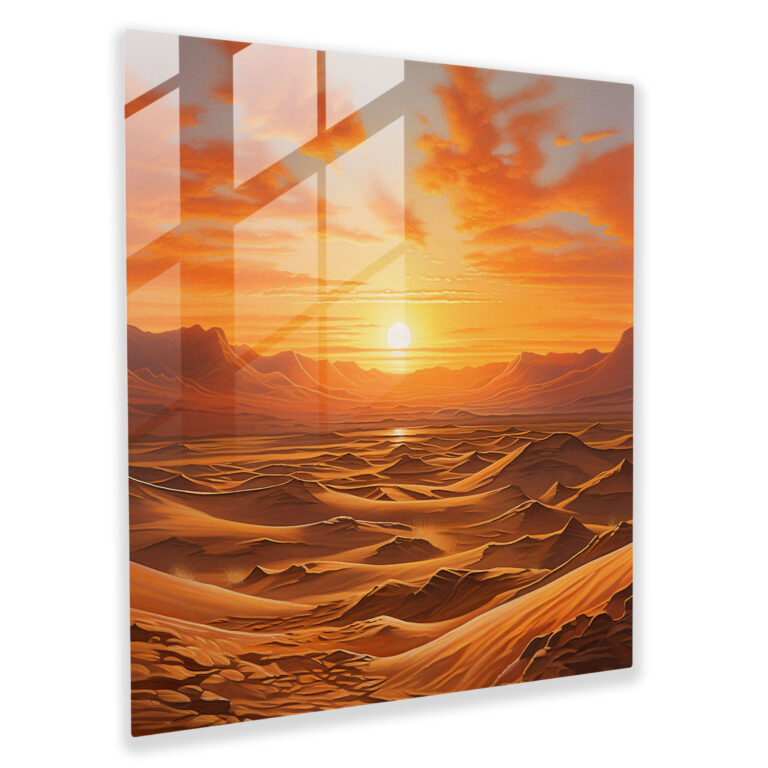 Sunset Mirage Glass Print - Desert, Home Decoration, Sunset Mirage Glass Print, Warm Hues