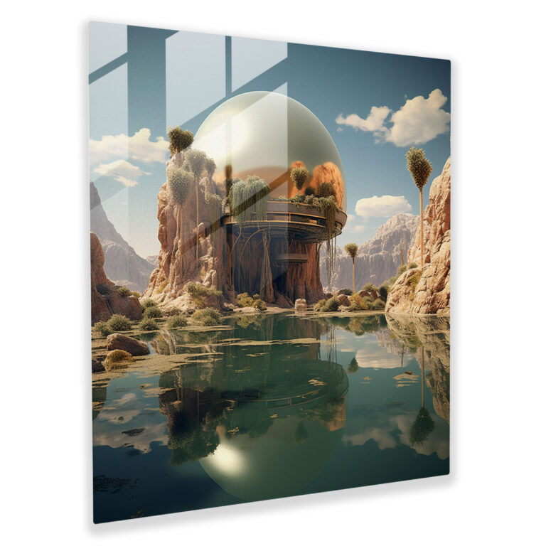 Floating Oasis Glass Print - Desert, Wall Decoration, Surreal Artwork, Floating Oasis
