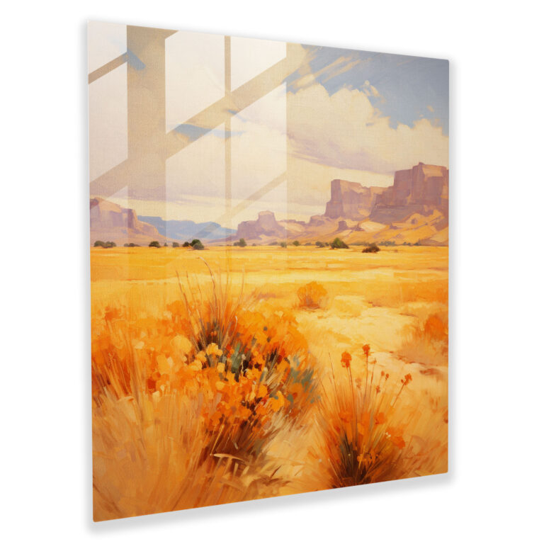 Sun-Drenched Serenity Glass Print - Desert, Home Decoration, Modern Art, Impressionist Painting
