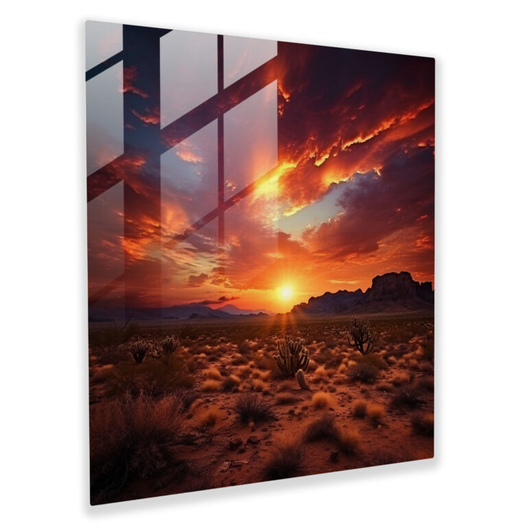 Desert Sunset Glass Print - Desert, Wall Decoration, Modern Art, Glass Art