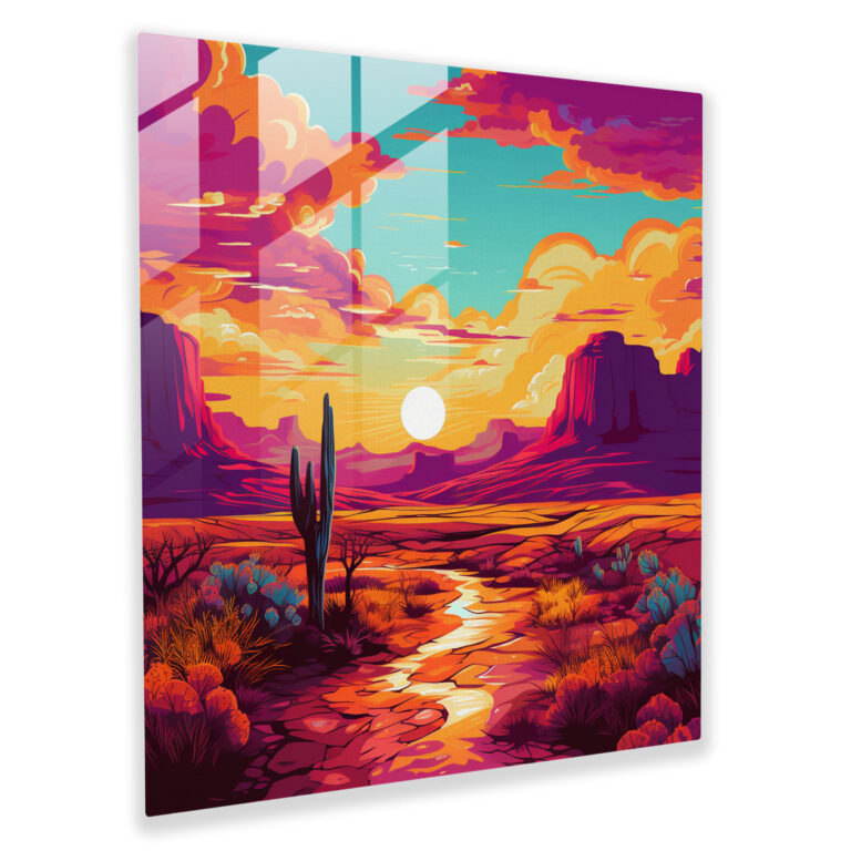 Pop Desert Glass Print - Desert, Modern Art, Bold Colors, Pop Desert