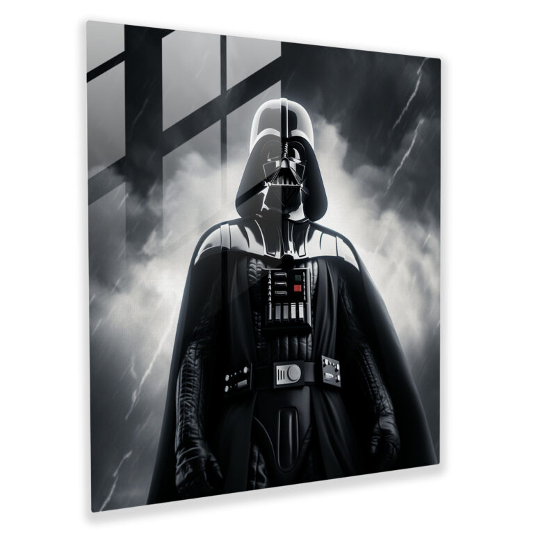 Black & White Glass Print - Darth Vader In Storm - Darth Vader, Home Decoration, Star Wars, Glass Print