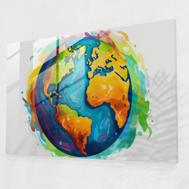 Pop Art Earth Glass Wall Art - Earth, Home Decoration, Playful Interpretation, Pop Art Earth Design