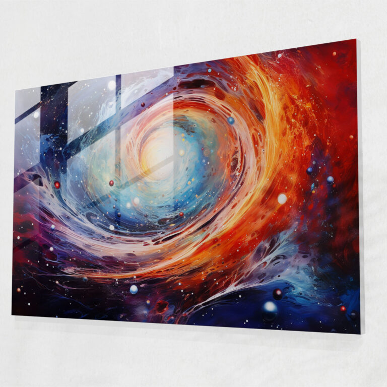 Cosmic Glass Print Of World - Earth, Glass Art, Glass Wall Art, Swirling Galaxies