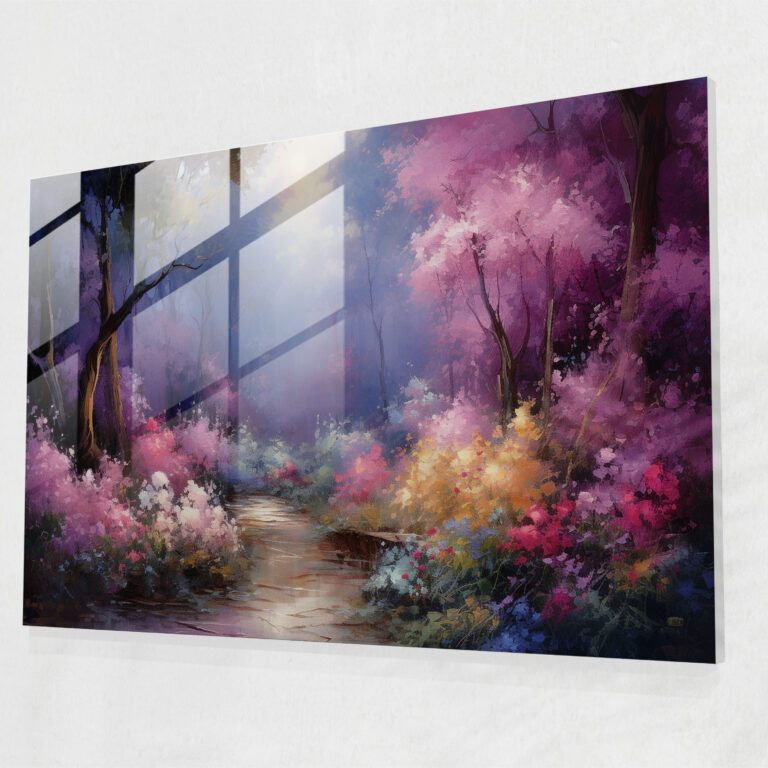 Moonlit Garden Glass Print - Earth, Blooming Flowers, Moon, Glass Print