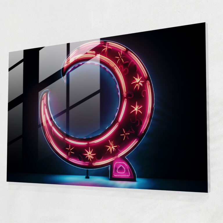 Inspiration Neon Moon Glass Wall Art - Earth, Moon, Home Decoration, Glass Print